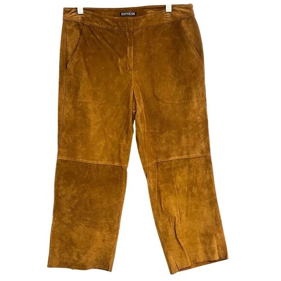Express Cropped Woman’s Suede  Western Chic Back Slit Pockets Camel Pants 23” Le - Picture 1 of 8